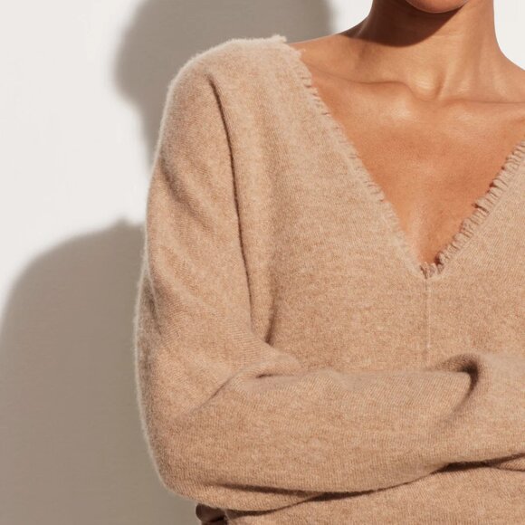 Vince Boiled Cashmere Fringe V Neck XL Black - Picture 12 of 12